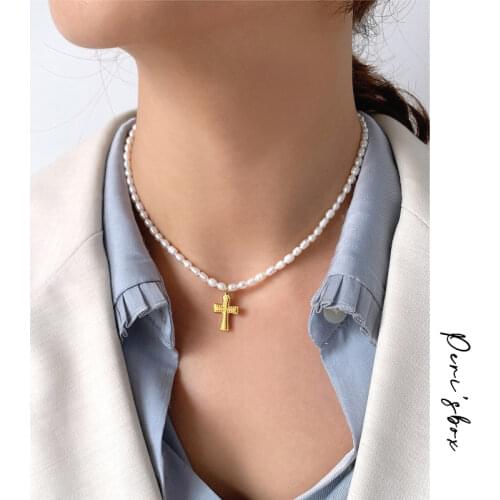 PerisBox 10 Pendants Natural Freshwater Pearl Necklace Flower Heart Cupid Coin Necklace Jesus Cross Titanium Steel Necklaces
