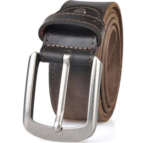 BEAFIRY fashion Single layer Leather Mens Belt Alloy Buckle Luxury Handmade Retro Cowhide Waist Strap Belt Classic Brown Black