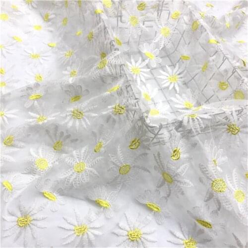 Chic Daisy Flower Tulle Mesh Fabric White Sheer Embroidery For DIY Sewing Curtain Wedding Dress Veil Baby Flower Dress Fabric