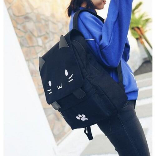 Cute Cat Schoolbags 2021 New Casual Women Backpack Canvas School book Bag for Girls Back Pack Printing Big Pink Black School Bag