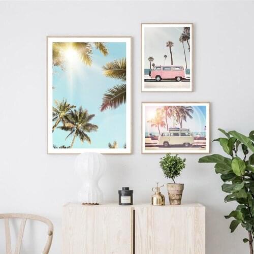 Modern Landscape Canvas Paintings Art Plant Pink Retro Van Wall Art Posters And Prints Pictures For Living Room Art Home Decor