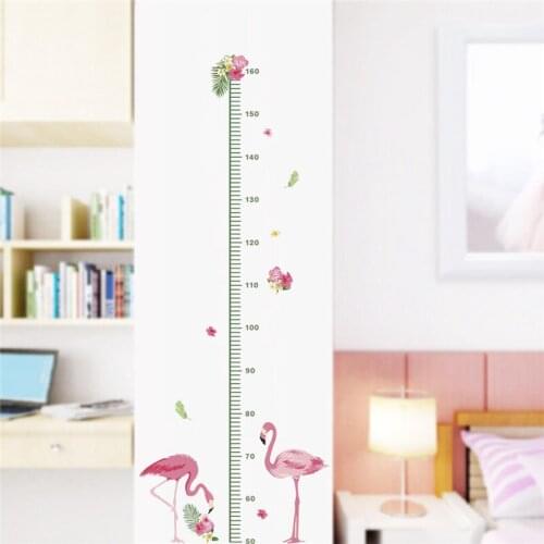 Flamingo Growth Chart Height Measure Wall Stickers For Kids Room Home Decoration Safari Animals Mural Art Diy Bird Decals Poster