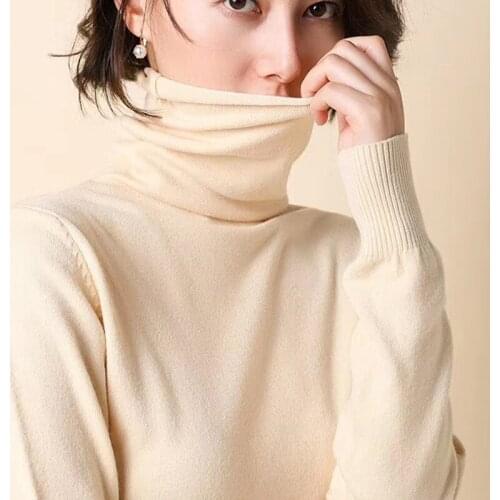 On Sale Pullover 2020 AUTUMN Winter Women Knitted Foldover Turtleneck Sweater Casual Rib Jumper Throat Female Pull Clothing Coat