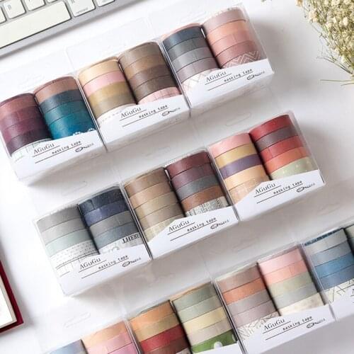 10Rolls/Set Craft Supplies DIY Decorative Adhesive Washi Tape Solid Color Album Stickers Retro