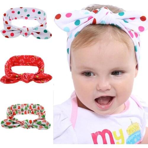 30pcs Christmas Day Elastic Print Knitting Fabric Headbands Bowknot for Baby Girls Hairbands Headwear Headwrap Accessories