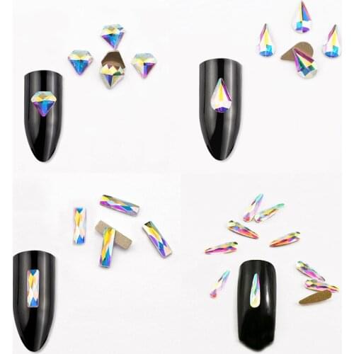 100pcs/pack Wholesale Nail Art Rhinestones Flat Crystal AB Shaped Teardrop Rectangle Glass Stons For 3D Nails Decoration Gel DIY
