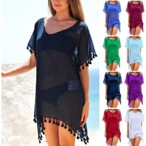 2021 Chiffon tassel beach blouse Women Beachwear Swimwear Bikini, Beach Wear Cover Up Tassel, Ladies Summer Dress knit top