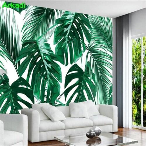 3d tropical rainforest green jungle southeast asia tropical tree banana leaf cafe wallpaper wallpaper living room hand-painted