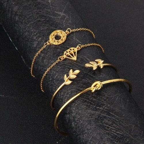 4Pcs/Set Vintage Knot Cactus Wrist Bangle Women Bracelets Set Fashion Jewelry Valentines Day Gifts