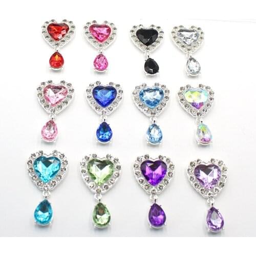 5pcs/lot 45*25MM Heart Peadant Rhinestone for Needlework Sewing Button for Clothing Diy Manualidades Hair Accessories Decorative