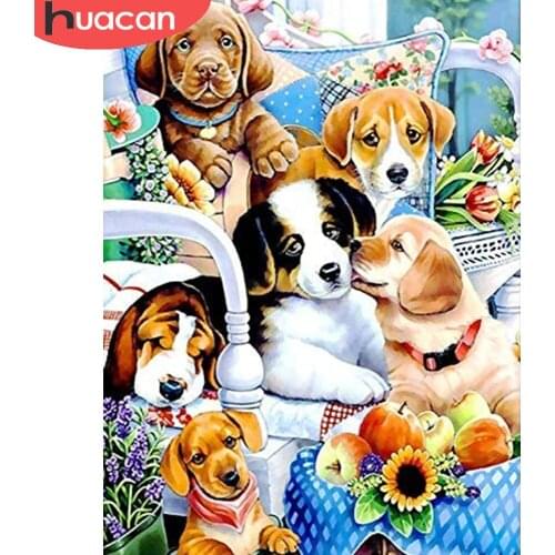 HUACAN 5d Diy Diamond Painting Dog Animals Full Square/round Mosaic Chair Flower Embroidery Home Decor Diamond Art