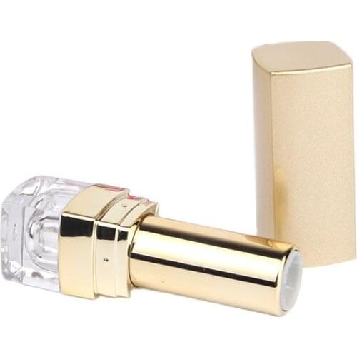 Lip Balm Tube 12.1 Gold Square Lipstick Tube Empty Cosmetic Container Transparent Base Lipbalm Packaging Gold Lipstick Tube50pcs