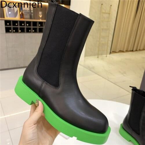 Green Thick Sole Martin Boots Woman Britain Style Shoes Women Casual Flats Motorcycle Boots Women Runway Short Boots Women 2021