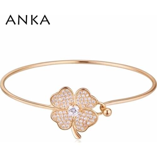 ANKA luxury top zircon four leaf clover shape bangle gold color fashion jewelry bracelet for women wedding gift #20453