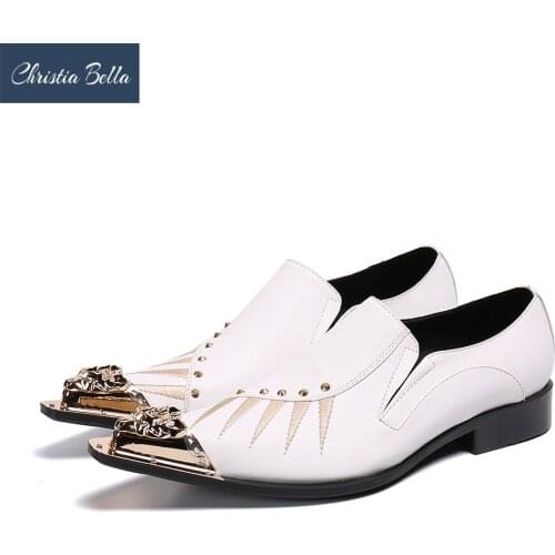 Christia Bella New Fashion Party Men Dress Shoes Bridegroom White Genuine Leather Formal Shoes Male Business Office Oxfords