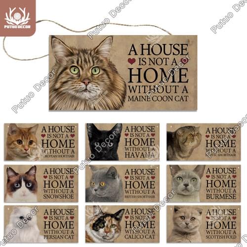 Putuo Decor Cat Plaque Wood Hanging Sign Lovely Friendship Wood Signs for Pet Cat Houses Decor Wall Decor Home Decoration