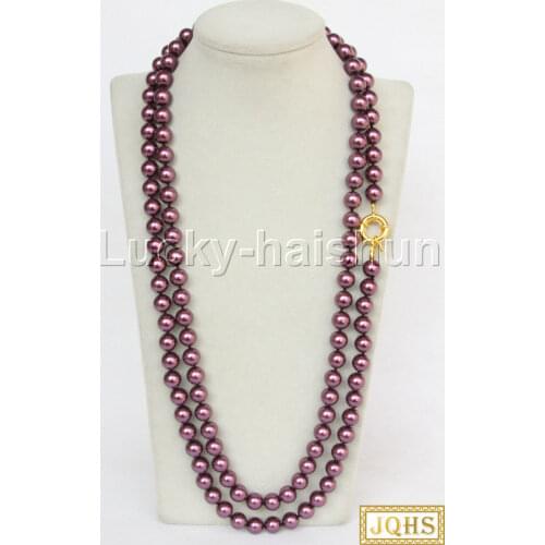 JQHS AAA 50" 10mm wine red south sea shell pearls necklace gold plated clasp j13196