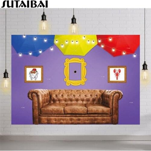 Sofa Living Room Lights Background Birthday Party Photo Frame Umbrella Old Friends Party Vintage Photography Backdrop Studio