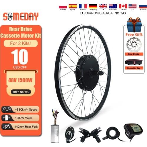 SOMEDAY 48V 1500W Ebike Conversion Kit Rear Cassette Hub Motor Wheel 20-29 Inch Electric Bicycle Brushless Gearless Motor Kit