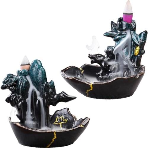 Simulated Waterfall Backflowing Incense Burner With 60pcs Incense Desktop Decorative Cone Incense Holder For Meditation Yoga