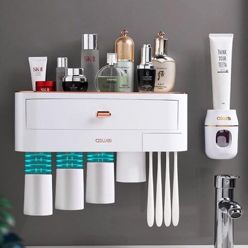Bathroom Magnetic Toothbrush Holder Wall-mounted Toothpaste Dispenser Toilet Storage Rack Home Bathroom Accessories Sets