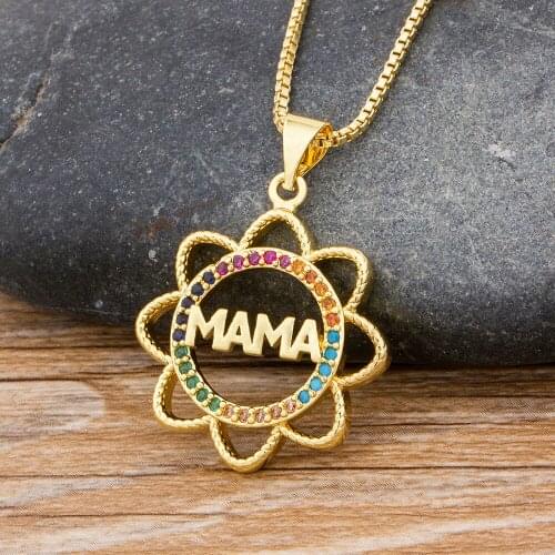 Fashion Mothers Day Necklace Bohemian Flower Mama Letter Love Necklaces Charm Copper Pendant Necklace The Best Gift For Mother