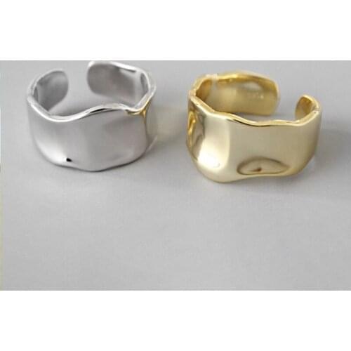 YIZIZAI Fashion Irregular Concave Convex Gold Silver Color Ring Width Open Finger Ring For Women Men