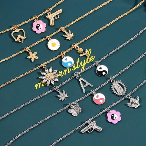 Fashion Flowers Letter Crystal Butterfly Pendant Necklaces for Women Boho Gold Silver Color Twisted Chain Necklace Jewelry Gift