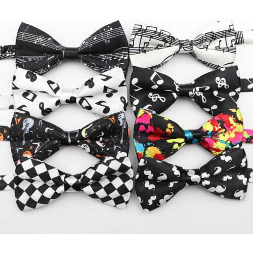 Mens Music Bow Tie Character Moustache Bowtie Smooth Camouflag Note Necktie Soft Polyester Butterfly Festival Striped Ties