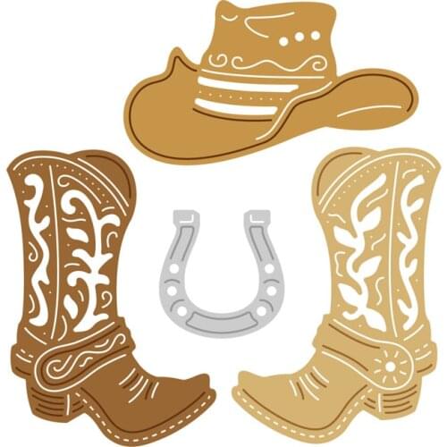 Set of Cowboy Hat Boots Metal Cutting Dies Template Stencil for DIY Scrapbook Embossing Album Paper Card Craft Folder Decorative