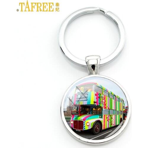 TAFREE 2017 new London Double Decker Bus key chain ring holder united kingdom travel art Peace hippie van bus car keychain H171