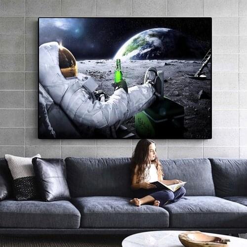 Space Landscape Poster astronaut on the moon Canvas Painting Printed Wall Art Picture for Living Room Quadros Home Decor