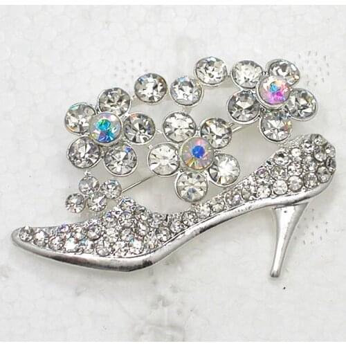 Silver plated Clear Rhinestone Shoes Pin brooches Wedding party C2136 A1