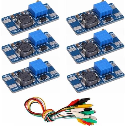 6PCS MT3608 DC to DC Step Up Converter Regulator Voltage Boost Converter USB Power Supply Module with 10PCS Alligator Clip