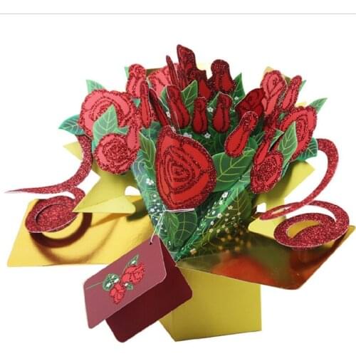 Greeting Cards Handmade Birthday Wedding Invitation 3D Pop Up Card Rose Flower