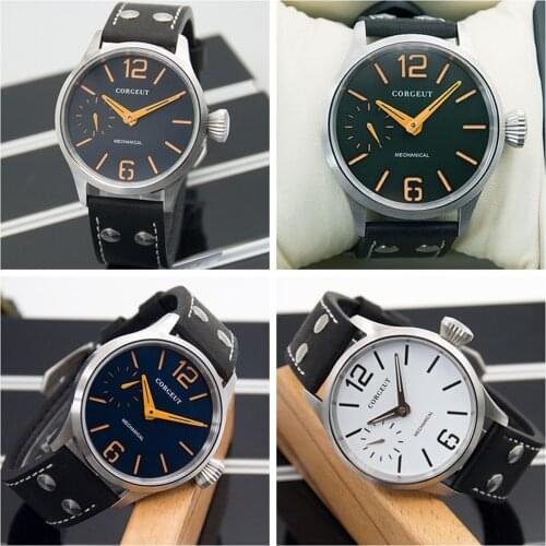 Luxury Corgeut Mens Watch 41MM Sapphire Glass Clock Green Luminous With Orange Hand Mechanical Hand Winding 6497 Male Wristwatch