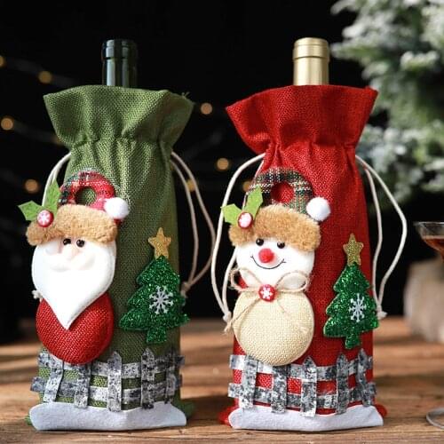 Christmas Wine Bottle Cover Home Xmas Party Santa Claus Decor Wine Bottle Set Merry Christmas Happy New Year Table Decorations