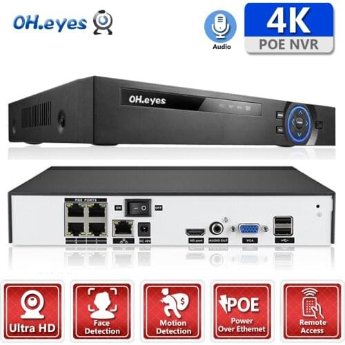 XMeye 4ch 8MP POE NVR Face Recognition H.265+ 4K NVR Onvif Network Video Recorder 2 HDD24/7 Recording IP Camera Onvif P2P System