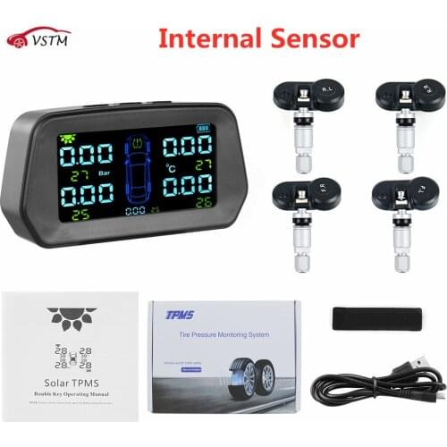 New TPMS Tire Pressure Alarm Monitor Solar Power Tyre Pressure Monitoring System with 4 External Sensors Auto Alarm Security