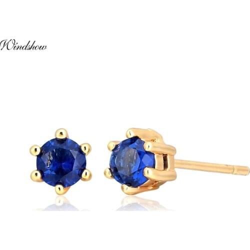Cute Six Claw Round AAA CZ Dark Blue Mini Small Stud Earrings For Women Kids Girl Baby Child Piercing Jewelry Gold Color 4mm