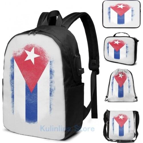 Funny Graphic print Cuba Flag Souvenir Distressed Cuban Design USB Charge Backpack men School bags Women bag Travel laptop bag