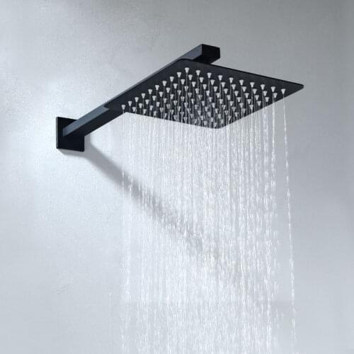 Beiluode Black Chrome Square Rain Shower Head Ultrathin 8/10/12 Inch Choice Bathroom Wall & Ceiling Mounted Shower Arm DP1001