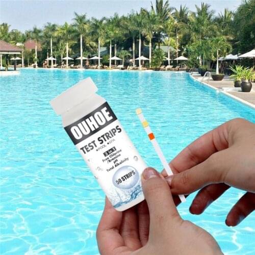 Tub Water Quality 3-In-1 Swimming Pool Test Paper Residual Chlorine PH Value Alkalinity Hardness Test Strip A Bottle 50pcs