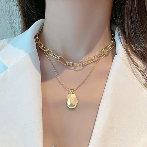 Vintage Punk chain on the neck Jewelry Metal Oval Brand Double Necklace aesthetic cute Accessories Pendant Gifts for women