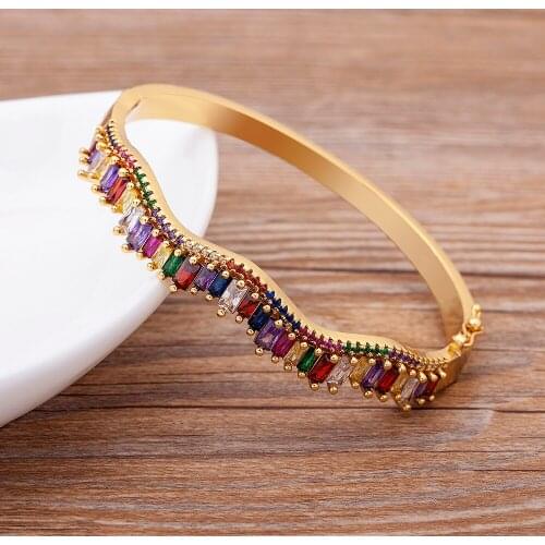 High Quality Rainbow Rhinestone Bangles for Women Bohemia Trendy Jewelry Gold Copper Bracelets Christmas Gifts Dropshipping