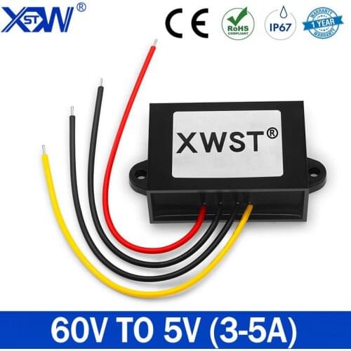 XWST 20-75V 24V 36V 48V 60V to 5V 3A 4A 5A Step-down DC DC Converter Buck Module Power Supply Converter Transfomer for Car LED