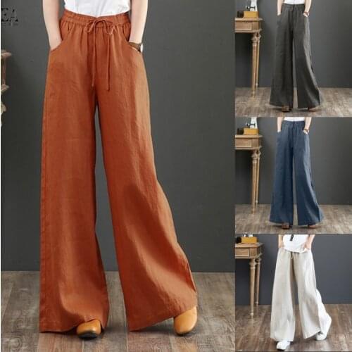 Womens Wide Leg Pants ZANZEA 2021 Autumn Trousers Kaftan High Waist Long Pantalon Palazzo Female Casual Solid Turnip