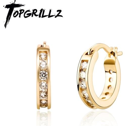 TOPGRILLZ 2021 New Womens Circle Earrings 14K Gold Plated Iced Out CZ Earrings Hip Hop Simple Fashion Jewelry