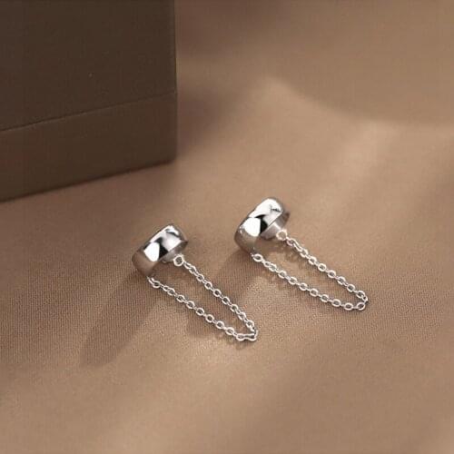925 Sterling Silver French Non-pierced Chain Ear Clip Female Simple Unique Cold Wind Earrings Cool Handmade Couple Gift
