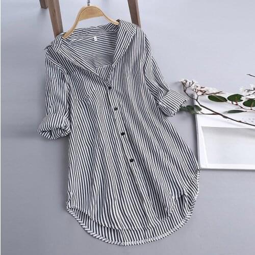 Woman tops 2020 fashion new blouses Chic Stripe Long Sleeve Turn-down Collar Button Loose Top Shirt Blouse blusas tallas grandes
